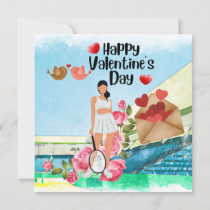 Tennis Valentijnsdag met hart waterverf liefde Feestdagenkaart
