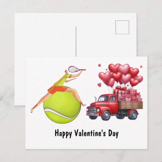 Tennis Valentijnsdag met harten liefde Feestdagenkaart (Voorkant / Achterkant)