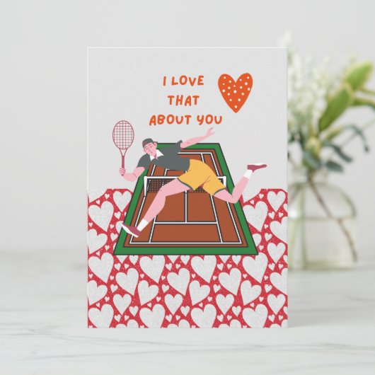 Tennis Valentijnsdag met LOVE voor speler rood Feestdagenkaart (Staand voorkant)