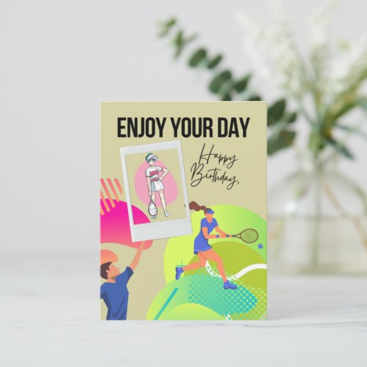 Tennis veel plezier vandaag gefeliciteerd   briefkaart (Staand voorkant)