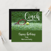 Tennis Verjaardag Kaart met bal voor Coach (Voorkant / Achterkant in situ)