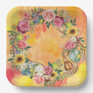 Tennis Verjaardag met Bloemen en bal waterverf Papieren Bordje