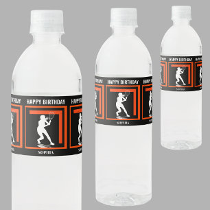 Tennis Verjaardag, Tennis Girl Speler Waterfles Etiket