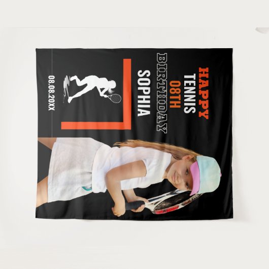 Tennis Verjaardag, Tennis Meisje Speler Achtergron Wandkleed (Voorkant (horizontaal))