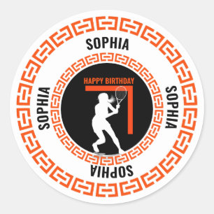 Tennis verjaardag, tennis meisje speler ronde sticker
