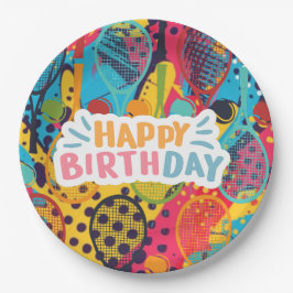 Tennis Verjaardag tennisspeler met racket Papieren Bordje