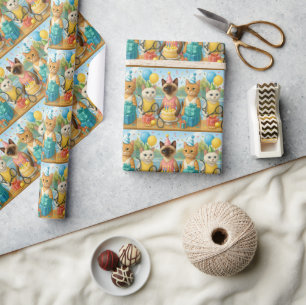 Tennis Verjaardag thema voor Cat Lovers Cadeaupapier