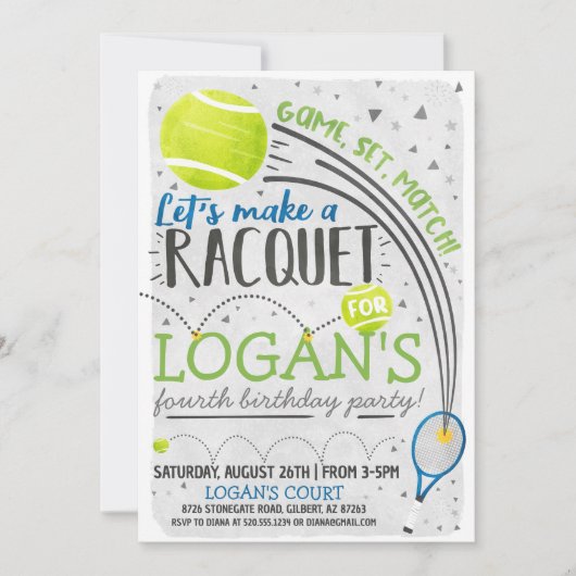 Tennis Verjaardag Uitnodiging (Voorkant)