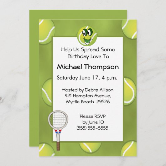 Tennis Verjaardag Uitnodigingen (Voorkant / Achterkant)