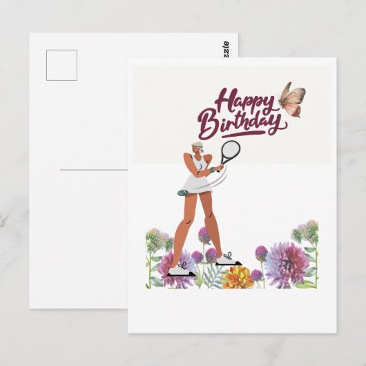 Tennis verjaardag voor vrouwelijke speler  briefkaart (Voorkant / Achterkant)