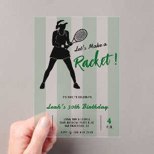 Tennis verjaardagsfeest Maak een Racket Groen gest Acryl Uitnodigingen