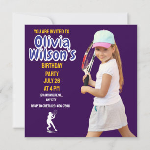 Tennis verjaardagsfeestje, tennis speelster meisje kaart
