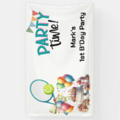 Tennis verjaardagsfeestje voor tennisser spandoek (Verticaal)