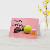 Tennis  Verjaardagskaart met bal en bier op roze Kaart (Gele Bloem)