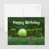 Tennis Verjaardagskaart met LIEFDE op groen gras Briefkaart (Voorkant / Achterkant)