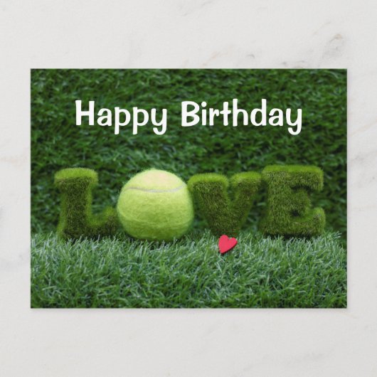 Tennis Verjaardagskaart met LIEFDE op groen gras Briefkaart (Voorkant)