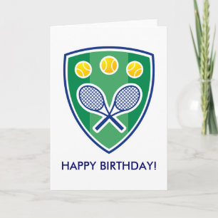 Tennis verjaardagskaart met racket badge kaart