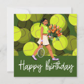 Tennis verjaardagskaart met vrouwelijke speler  kaart (Voorkant)