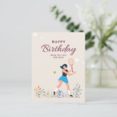 Tennis verjaardagskaart voor vrouwelijke speler  A Briefkaart (Staand voorkant)