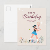 Tennis verjaardagskaart voor vrouwelijke speler  A Briefkaart (Voorkant / Achterkant)