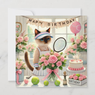 Tennis verjaardagsthema voor kattenliefhebbers feestdagenkaart