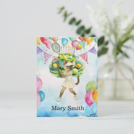 Tennis verjaardagsthema voor Siamese kattenliefheb Briefkaart (Staand voorkant)