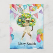 Tennis verjaardagsthema voor Siamese kattenliefheb Briefkaart (Voorkant)