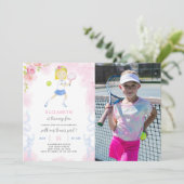 Tennis verjaardagsuitnodiging met foto kaart (Staand voorkant)