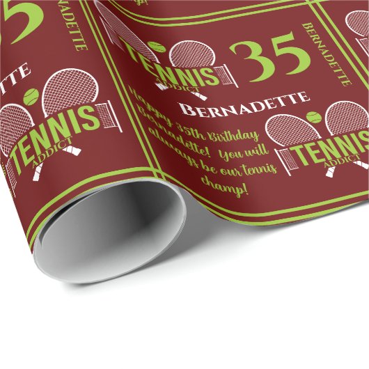 Tennis verslaafde naam leeftijd verjaardag cadeaupapier (Rol Hoek)