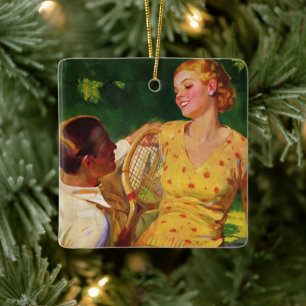 Tennis voor sportieve Vintage, Liefde en Romantiek Keramisch Ornament