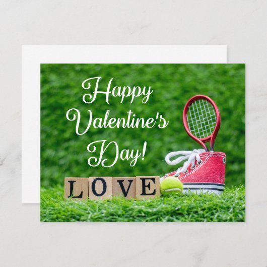 Tennis voor Valentijnsdag met racket en bal Feestdagenkaart (Voorkant / Achterkant)