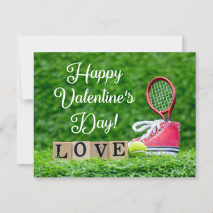 Tennis voor Valentijnsdag met racket en bal Feestdagenkaart