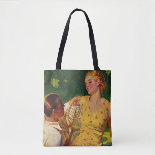 Tennis voor vintage sport, liefde en romantiek tote bag