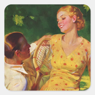 Tennis voor vintage sport, liefde en romantiek vierkante sticker