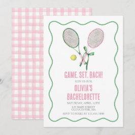 Tennis vrijgezellenfeest preppy geruit roze groen kaart