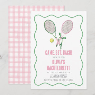 Tennis vrijgezellenfeest preppy geruit roze groen kaart