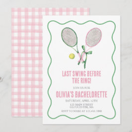 Tennis vrijgezellenfeest preppy ruitjes roze groen kaart
