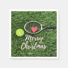 Tennis Vrolijk Kerstfeest met bal en racket liefde Servet