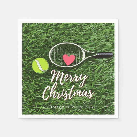 Tennis Vrolijk Kerstfeest met bal en racket liefde Servet (Voorkant)