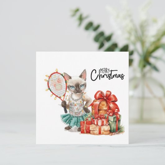 Tennis Vrolijk Kerstfeest voor Kattenliefhebbers Feestdagenkaart (Staand voorkant)