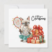 Tennis Vrolijk Kerstfeest voor Kattenliefhebbers Feestdagenkaart (Voorkant)