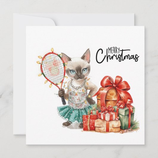 Tennis Vrolijk Kerstfeest voor Kattenliefhebbers Feestdagenkaart (Voorkant)