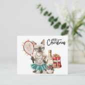 Tennis Vrolijk Kerstfeest voor Kattenliefhebbers Feestdagenkaart (Staand voorkant)