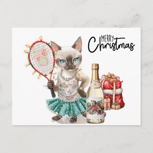Tennis Vrolijk Kerstfeest voor Kattenliefhebbers Feestdagenkaart (Voorkant)