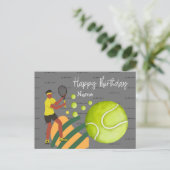 Tennis-vrouw speelt Briefkaart van Happy Birthday (Staand voorkant)