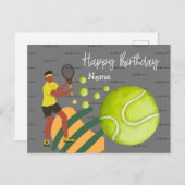 Tennis-vrouw speelt Briefkaart van Happy Birthday (Voorkant / Achterkant)