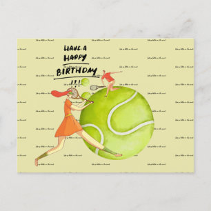 Tennis-vrouw speelt Happy Birthday Briefkaart