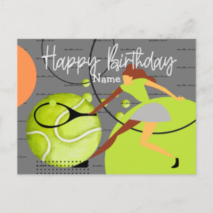 Tennis-vrouw speelt Happy Birthday Briefkaart