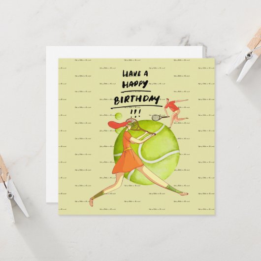 Tennis-vrouw speelt Happy Birthday in Speler Kaart (Voorkant / Achterkant in situ)