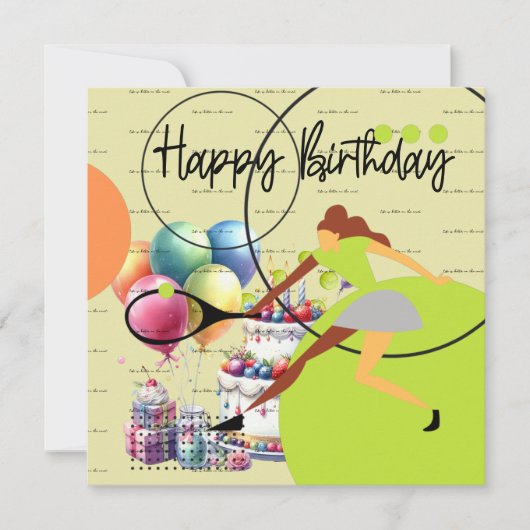 Tennis-vrouw speelt Happy Birthday op geel (Voorkant)